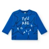 Camiseta punto niño en azul con estampado de estrellas y mensaje colección Amazing