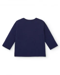 Camiseta punto niño en azul marino con estampado de cañón y manga larga colección Amazing