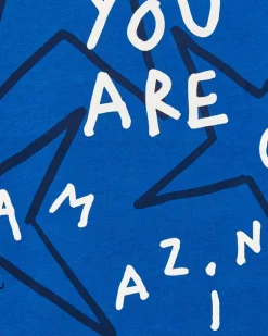 Camiseta punto niño en azul con estampado de estrellas y mensaje colección Amazing