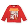 Camiseta roja con estampado de ventana y gatito para niña de la colección Cartoon Calling