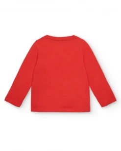 Camiseta roja con estampado de ventana y gatito para niña de la colección Cartoon Calling