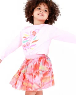 Camiseta rosa manga larga para niña con estampado de animales