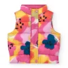 Chaleco acolchado para niña con estampado floral en rosa, amarillo y azul