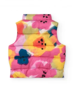 Chaleco acolchado para niña con estampado floral en rosa, amarillo y azul