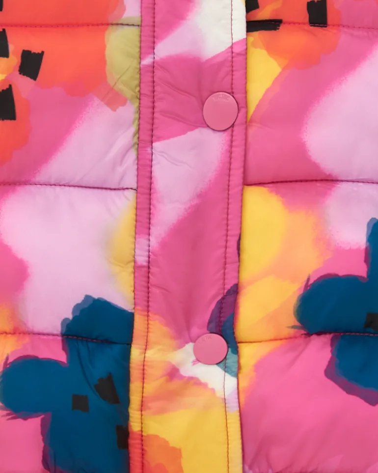 Chaleco acolchado para niña con estampado floral en rosa, amarillo y azul