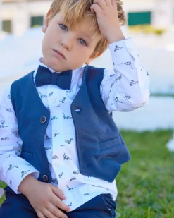 Chaleco azul marino para niño con botones y bolsillos decorativos