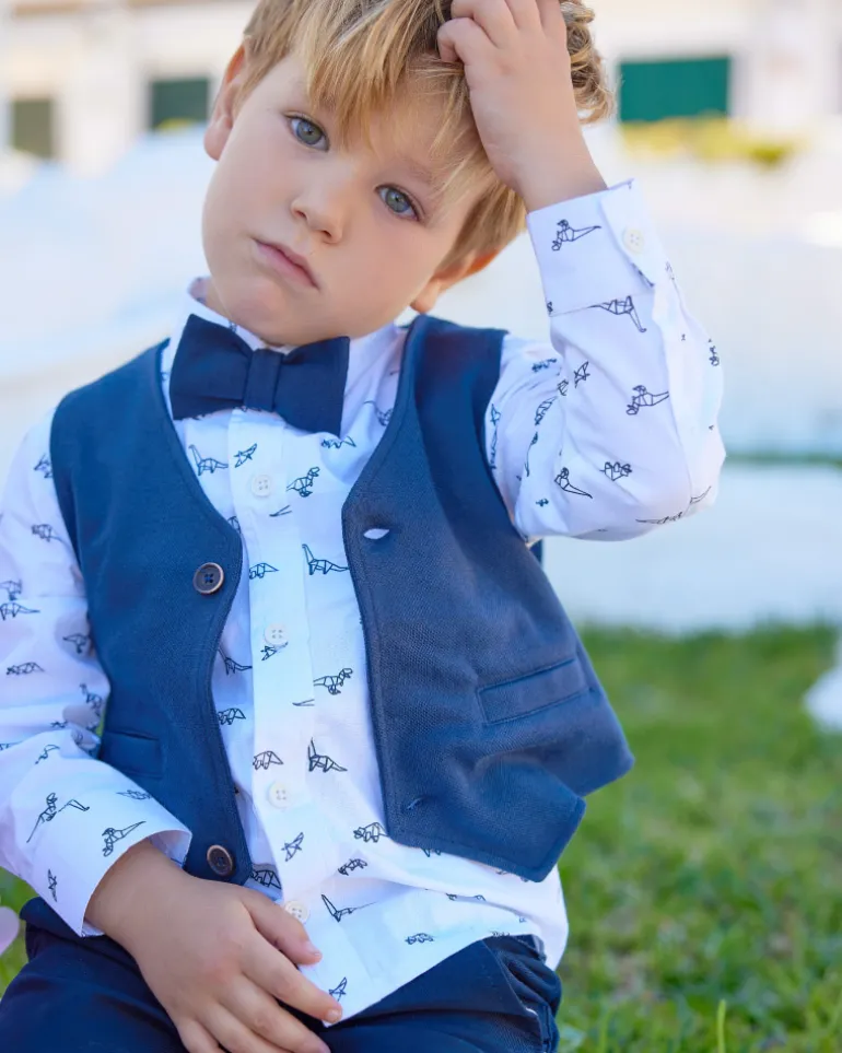 Chaleco azul marino para niño con botones y bolsillos decorativos