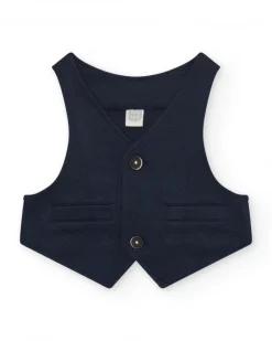 Chaleco azul marino para niño con botones y bolsillos decorativos