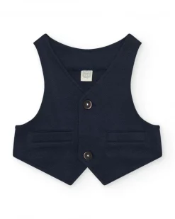Chaleco azul marino para niño con botones y bolsillos decorativos