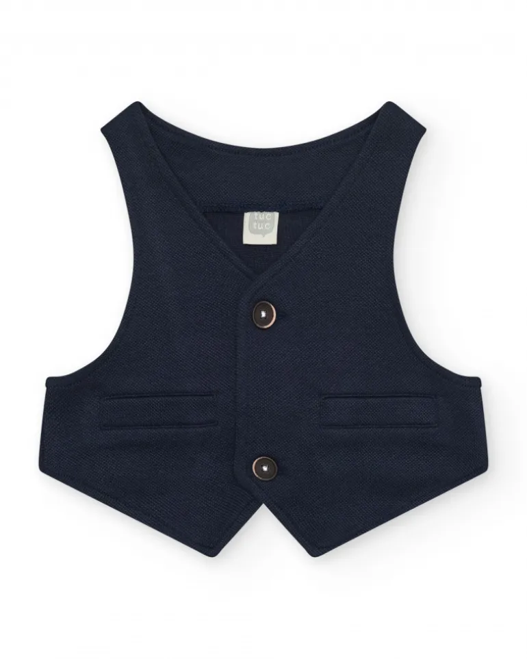 Chaleco azul marino para niño con botones y bolsillos decorativos
