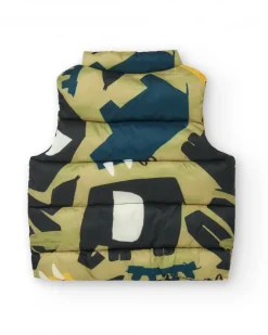 Chaleco verde acolchado para niño con estampado de dinosaurios