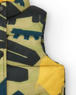 Chaleco verde acolchado para niño con estampado de dinosaurios