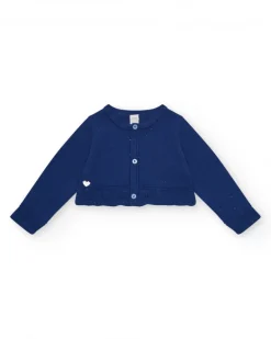 Chaqueta azul marino de tricot para niña con cuello redondo y botones