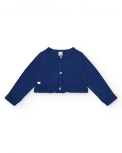 Chaqueta azul marino de tricot para niña con cuello redondo y botones