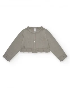 Chaqueta beige de tricot para niña con botones brillantes