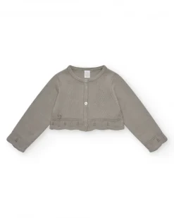 Chaqueta beige de tricot para niña con botones brillantes