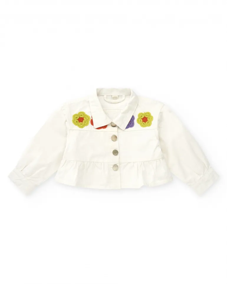 Chaqueta blanca de plana para niña con botones y volante inferior