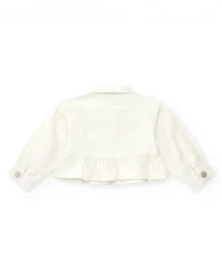 Chaqueta blanca de plana para niña con botones y volante inferior