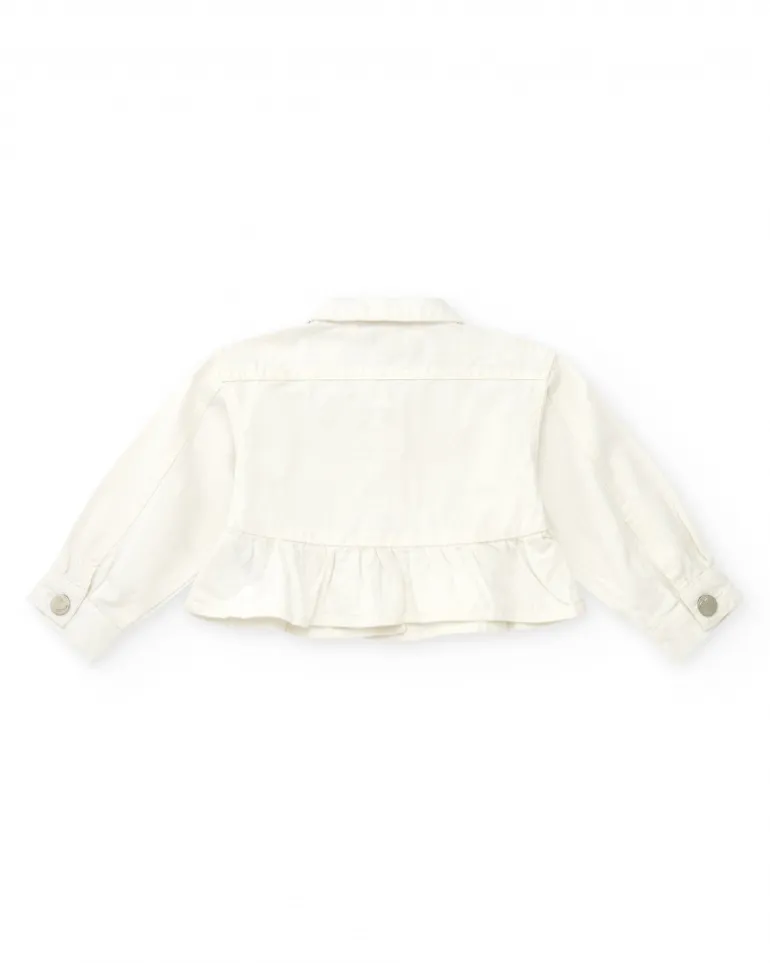 Chaqueta blanca de plana para niña con botones y volante inferior