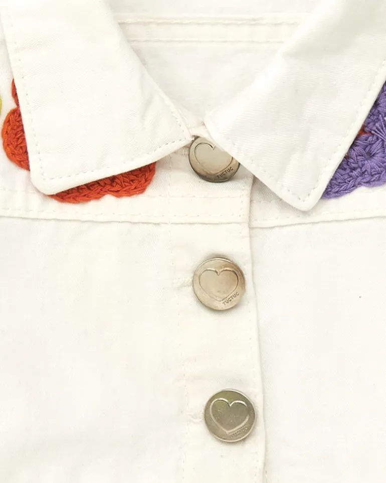 Chaqueta blanca de plana para niña con botones y volante inferior