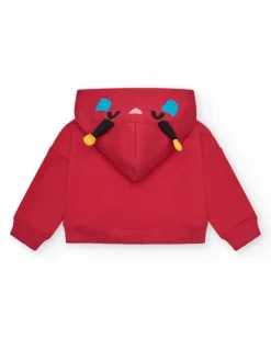 Chaqueta de felpa niña en rojo con estampado floral y capucha Happy Garden