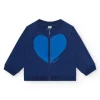 Chaqueta de felpa para niña en azul con corazón en el pecho y cremallera