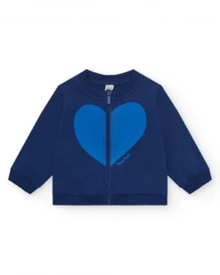 Chaqueta de felpa para niña en azul con corazón en el pecho y cremallera