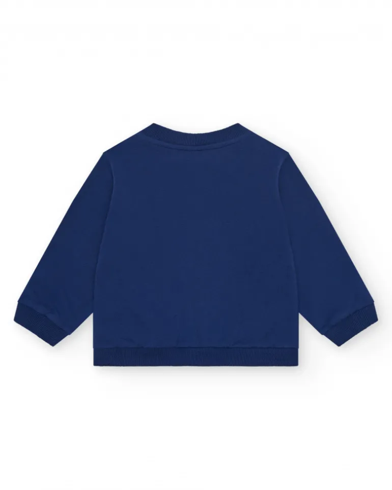Chaqueta de felpa para niña en azul con corazón en el pecho y cremallera