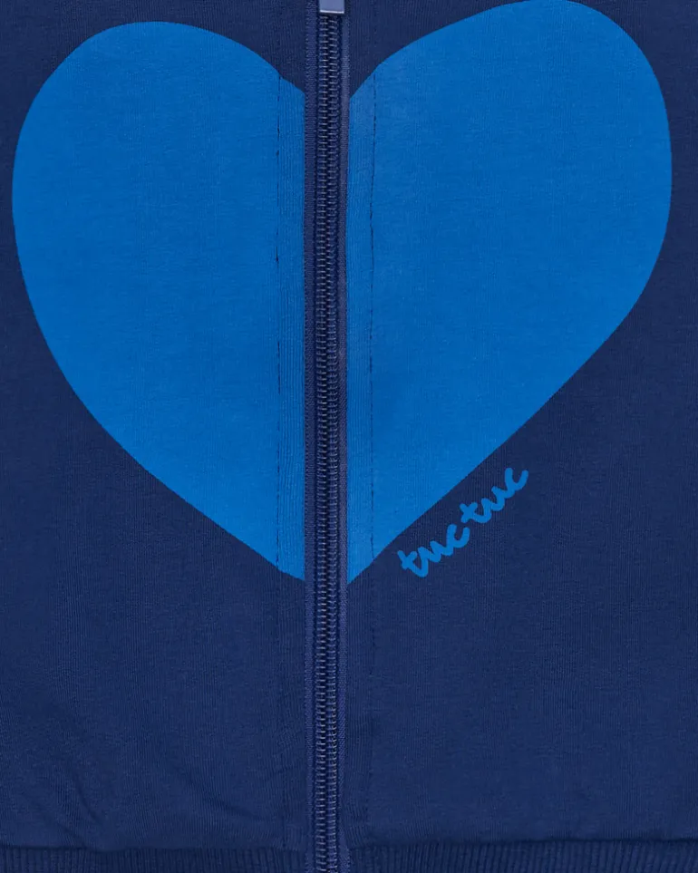 Chaqueta de felpa para niña en azul con corazón en el pecho y cremallera