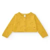 Chaqueta de tricot amarilla para niña con diseño calado de manzanas