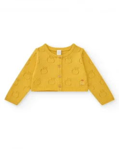 Chaqueta de tricot amarilla para niña con diseño calado de manzanas