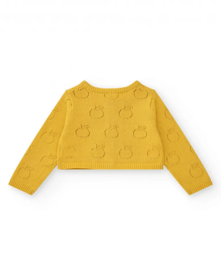 Chaqueta de tricot amarilla para niña con diseño calado de manzanas