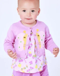 Chaqueta de tricot para niña color malva con bordado