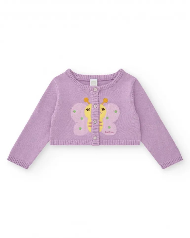 Chaqueta de tricot para niña color malva con bordado