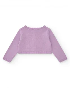 Chaqueta de tricot para niña color malva con bordado