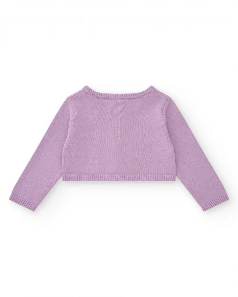 Chaqueta de tricot para niña color malva con bordado