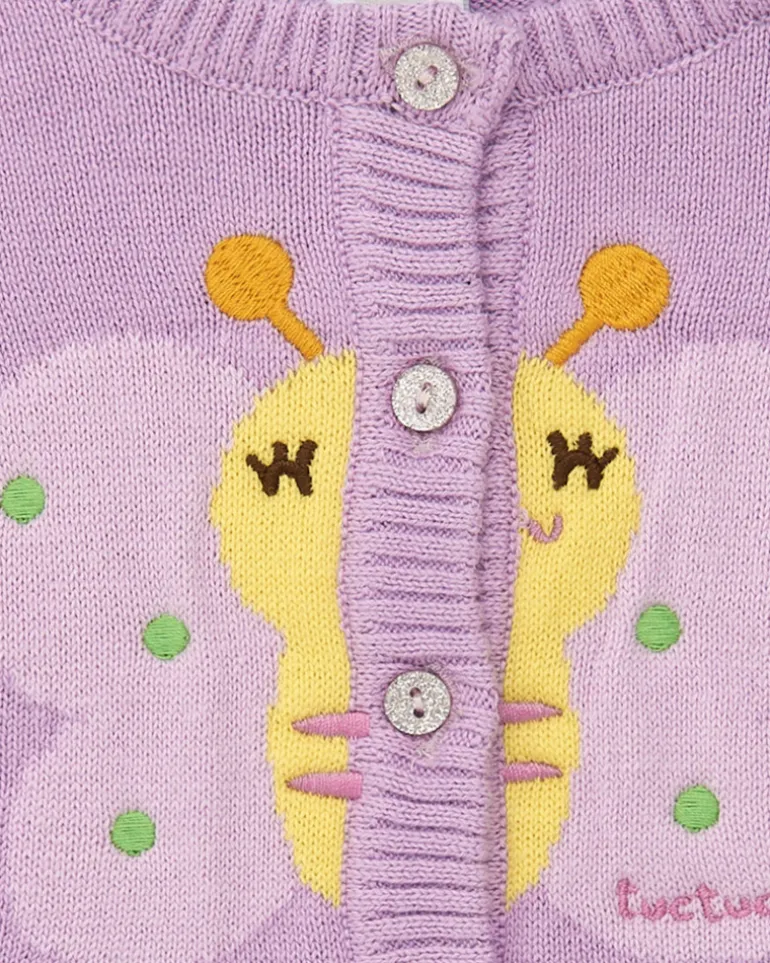 Chaqueta de tricot para niña color malva con bordado