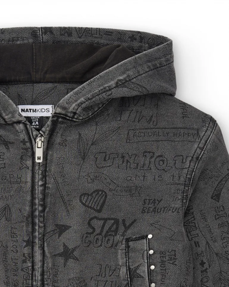 Chaqueta denim con capucha estampada colección Rebel Dreamers