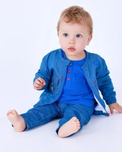 Chaqueta denim para niño con bolsillos y bordados