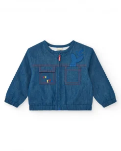 Chaqueta denim para niño con bolsillos y bordados