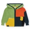Chaqueta multicolor de tricot para niño con capucha y cremallera