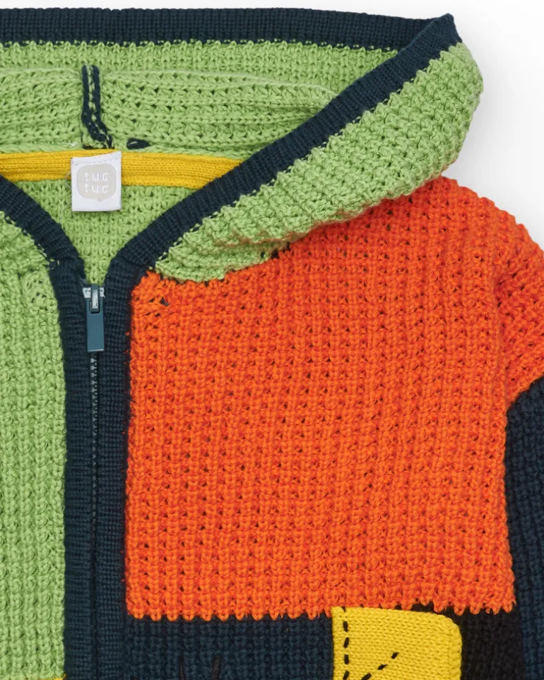 Chaqueta multicolor de tricot para niño con capucha y cremallera