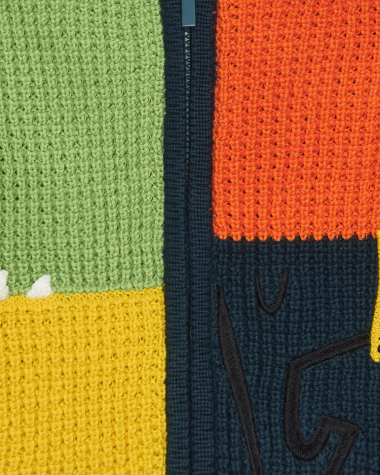 Chaqueta multicolor de tricot para niño con capucha y cremallera