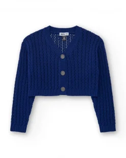Chaqueta para niña en azul con botones decorativos