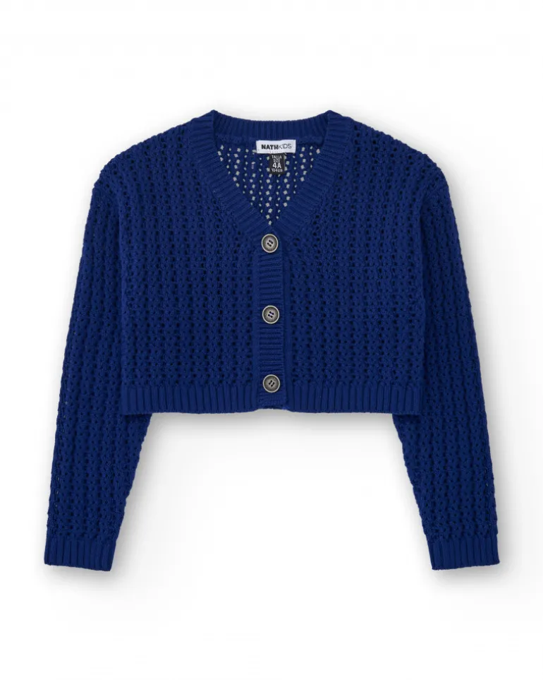 Chaqueta para niña en azul con botones decorativos