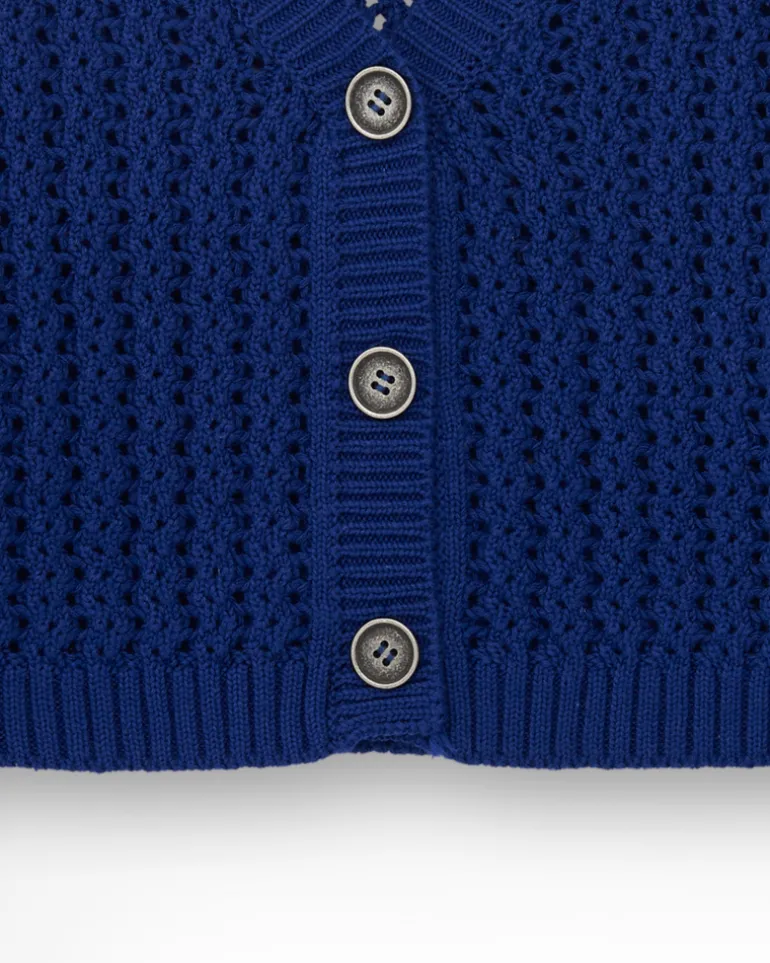 Chaqueta para niña en azul con botones decorativos