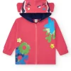 Chaqueta para niña en rosa con flores y capucha con orejas decorativas