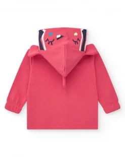 Chaqueta para niña en rosa con flores y capucha con orejas decorativas