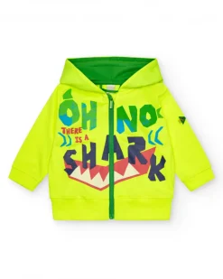 Chaqueta para niño en amarillo con tiburón y frase