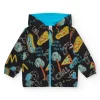 Chaqueta para niño en negro con estampado y capucha